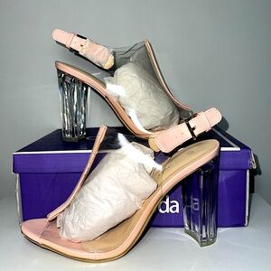 TOP MODA Fenton-1 ‘Blush’ Clear Heel Peep-Toe Sandals - Women’s 7.5